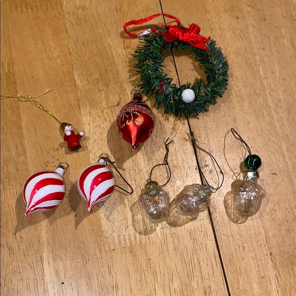 Miniature Christmas Ornaments Set - Red, White, Green for a small tree